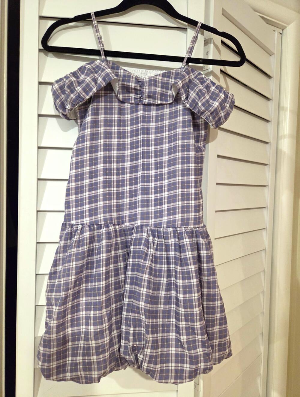 Abercrombie & Fitch Girls Plaid Smocked Ruffle Sundress 11-12 Blue/White